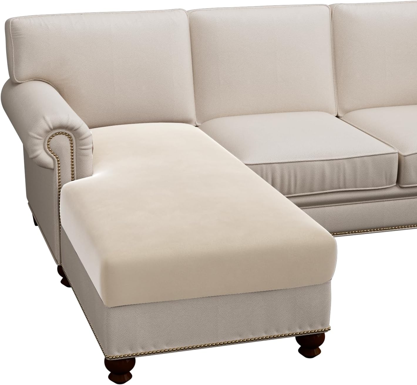 H.VERSAILTEX Super Stretch Individual Chaise Cover Sectional Couch Covers for L Shaped Sofa Both Left/Right Featuring Thick Soft Fleece Fabric (Chaise Cover, Ivory)