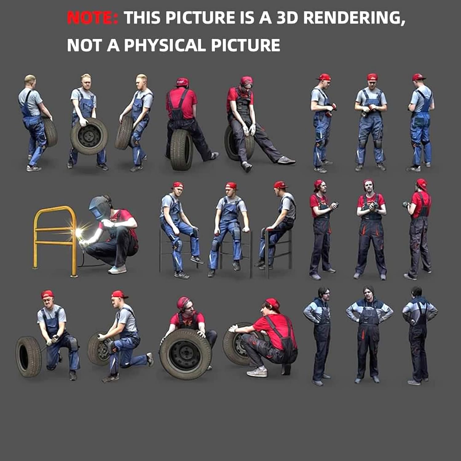 ZEDACA (5 Pcs) 1/64 Car Mechanic Move Tires Model Miniature Handicraft Figure White Model Need to Be Colored by Yourself-#2