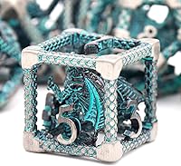 Vista 26 de D&D Dice, Dungeons and Dragons Dice HNCCESG Juego de dados de metal poliédricos huecos para juegos de mesa RPG MTG (Dragon Silver Blood Spot)