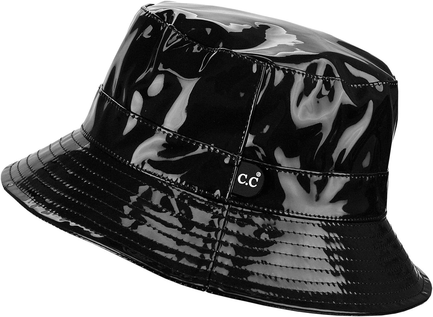 C.C Women's Waterproof Patent Leather Bucket Hat, Glossy Vinyl Rain Hat, Packable Travel Sun & Rain Cap