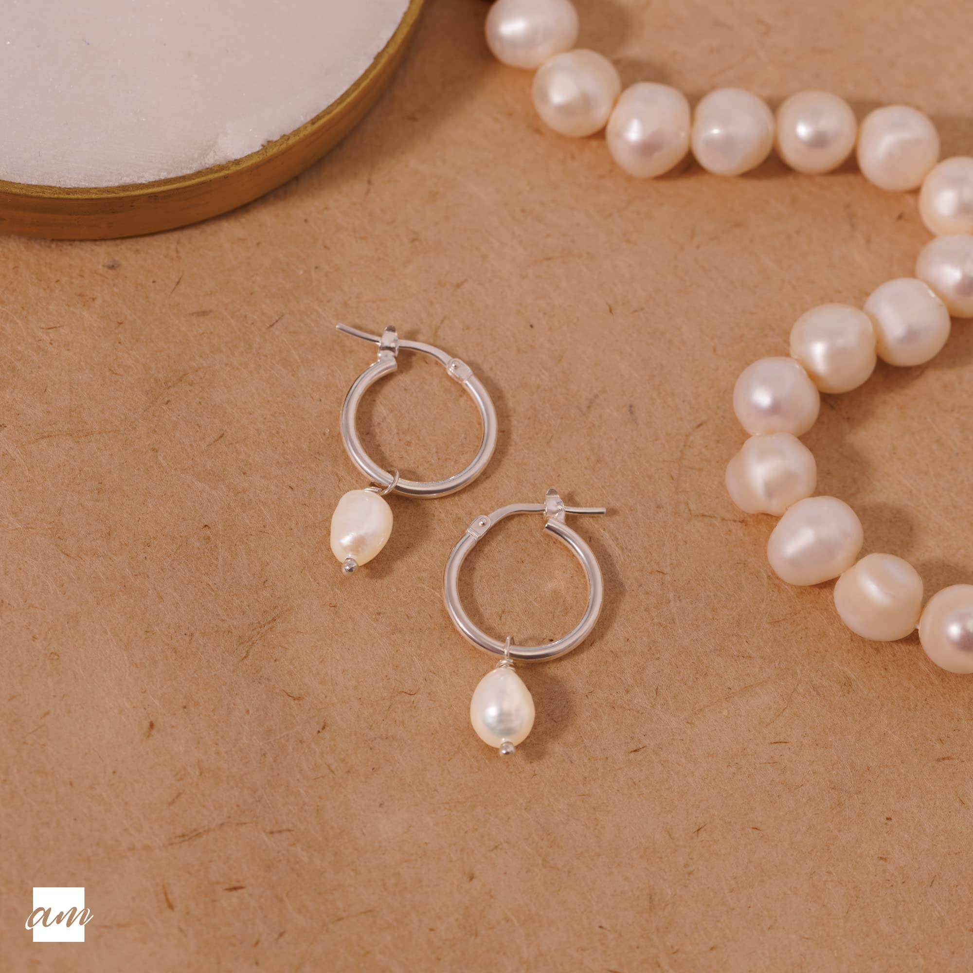 Amberta Pendientes de Perlas de Agua Dulce para Mujer en Plata de Ley 925