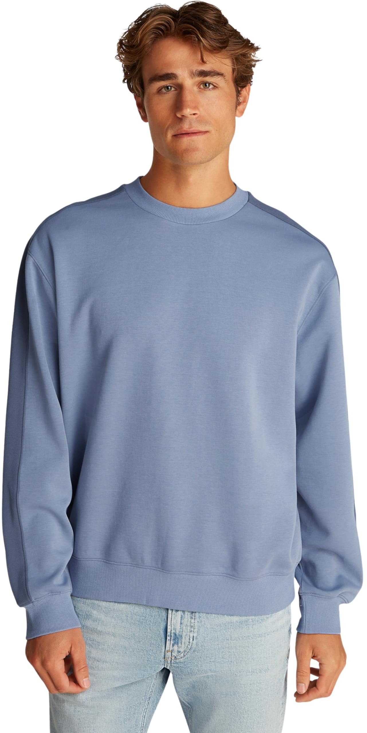 Calvin Klein Herren Sweatshirt Logo Tape Crew Neck Relaxed Fit, Blau (Tempest), XL