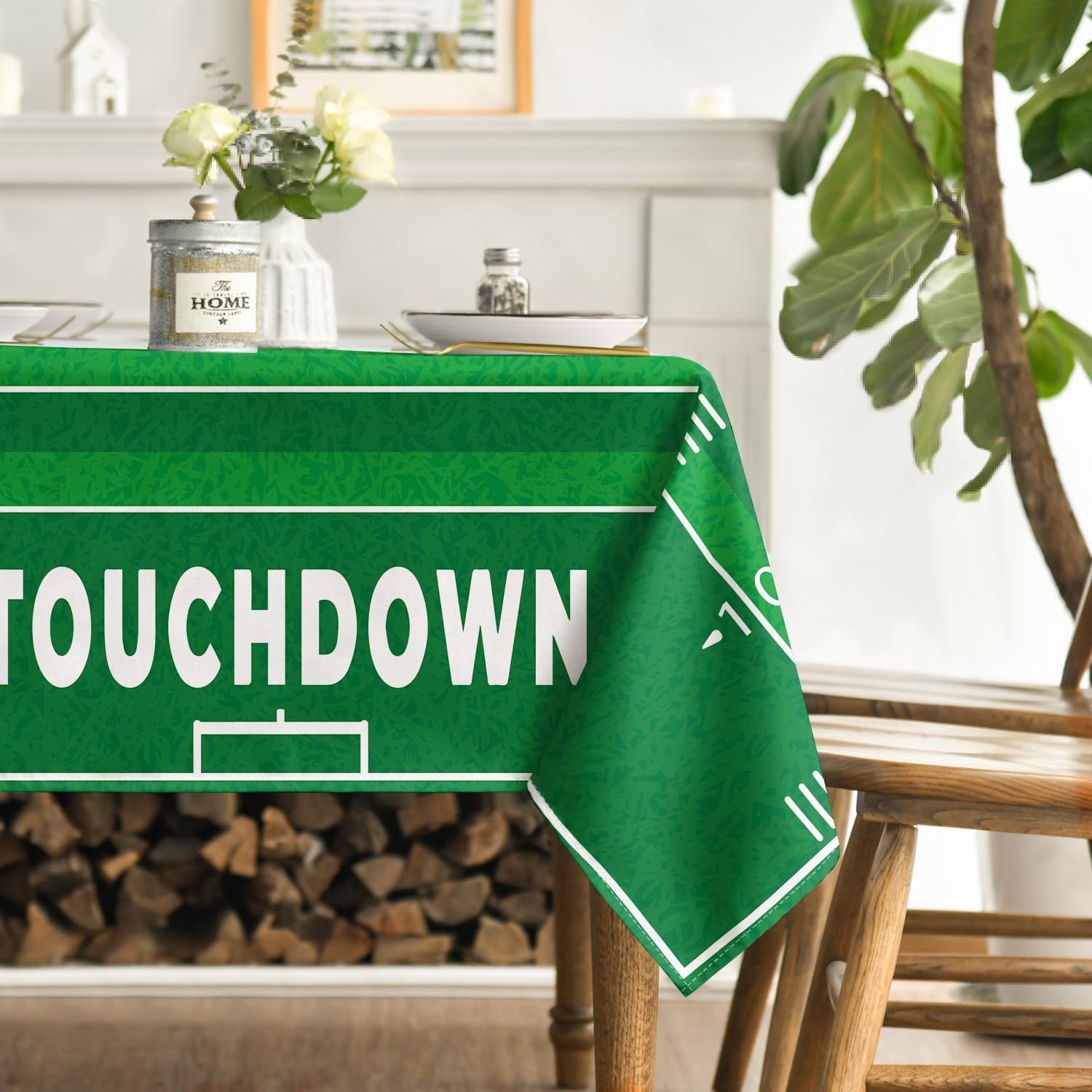 Horaldaily Football Square Tablecloth 60×120 Inch Rectangular, Football Touchdown and Game Day Themed Decorative Washable Table Cover for Party Picnic Dinner Decor