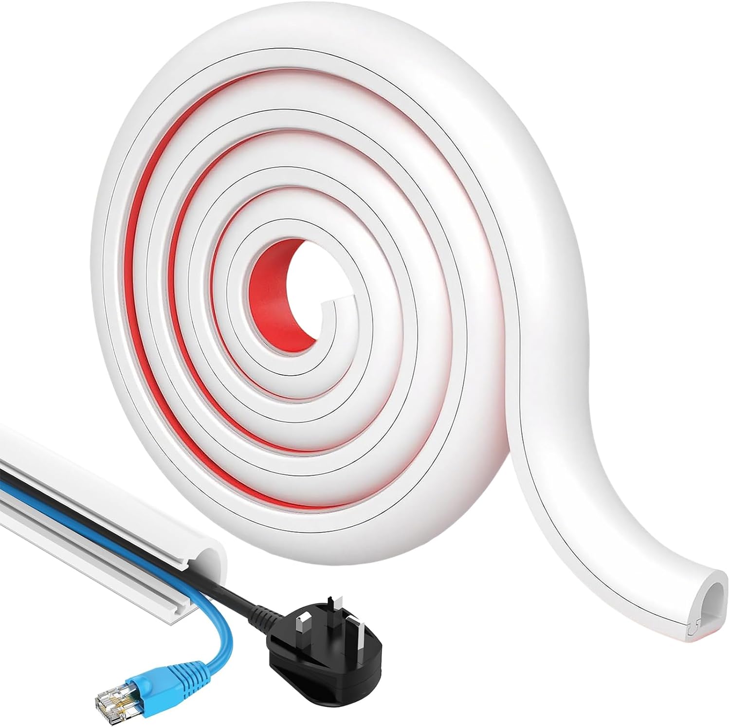 118" Cord Hider for Wall Mounted TV, Side Open Cable Concealer for 1 Cord (1/4"), Self-Adhesive Silicone Wire Cover Raceway, Flexible Babyproof Cable Management, White