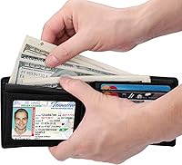 Vista 34 de HIMI - Cartera elegante de cuero auténtico para hombre, con bloqueo de interferencia de radiofrecuencia (RFID), con 2 ventanas para identificación