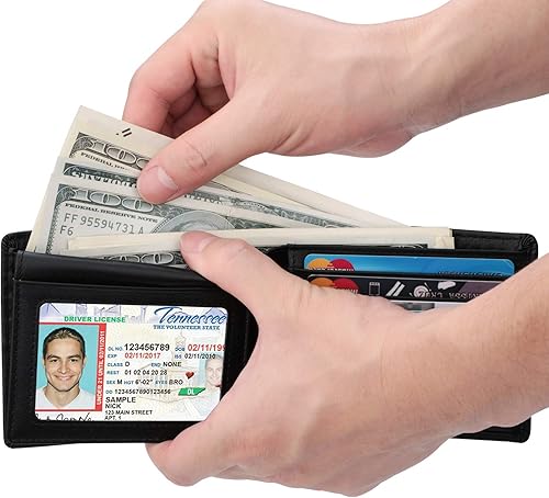 Miniatura 34 de HIMI - Cartera elegante de cuero auténtico para hombre, con bloqueo de interferencia de radiofrecuencia (RFID), con 2 ventanas para identificación