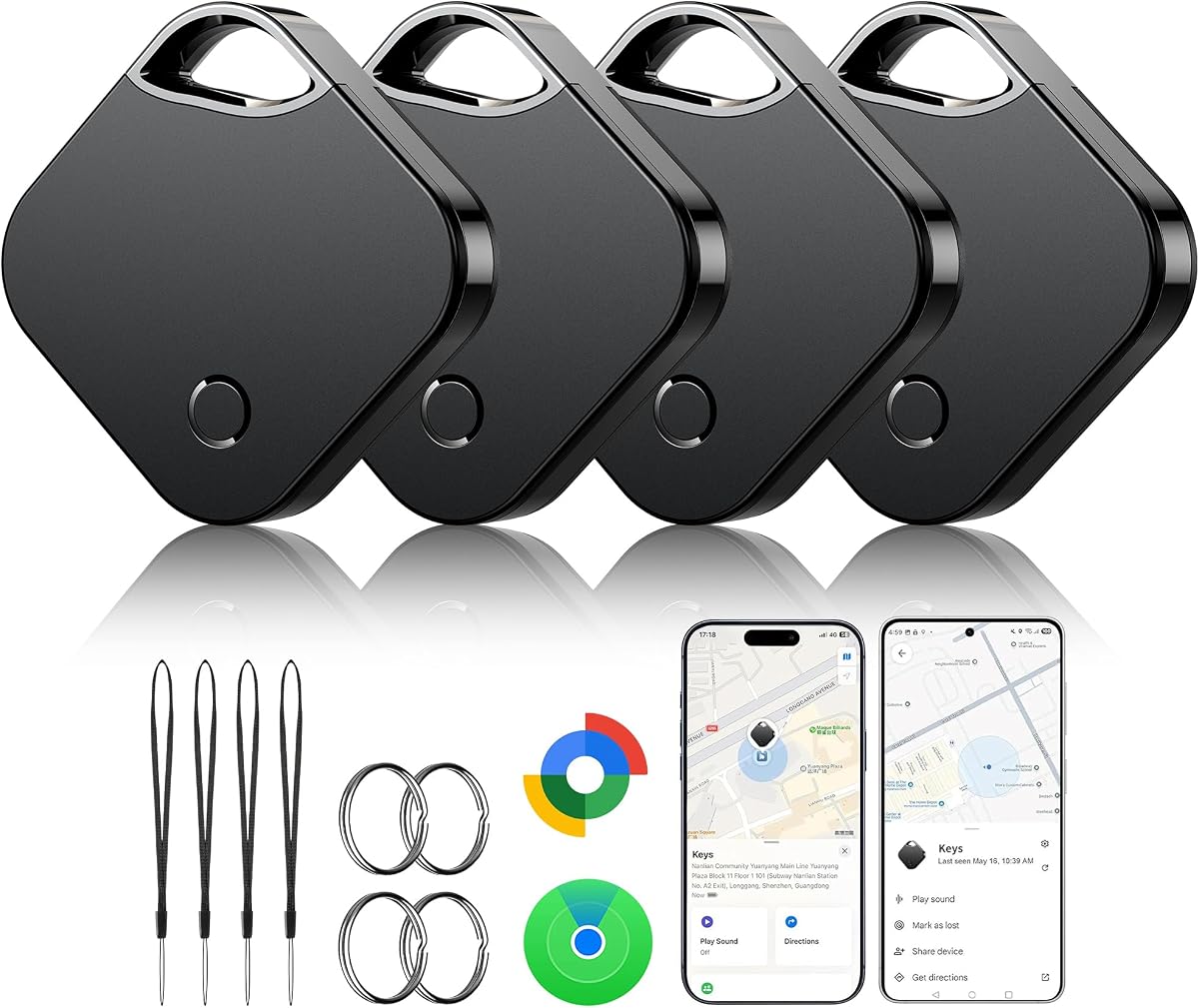 2026 Air Tracker SmartTag für Android & iOS-4er Pack, Neu Dual-System Bluetooth Tracker kompatibel mit Apple Wo ist? & Android Google Find Hub, Schlüsselfinder für Schlüssel/Geldbörse/Fahrrad/Koffer