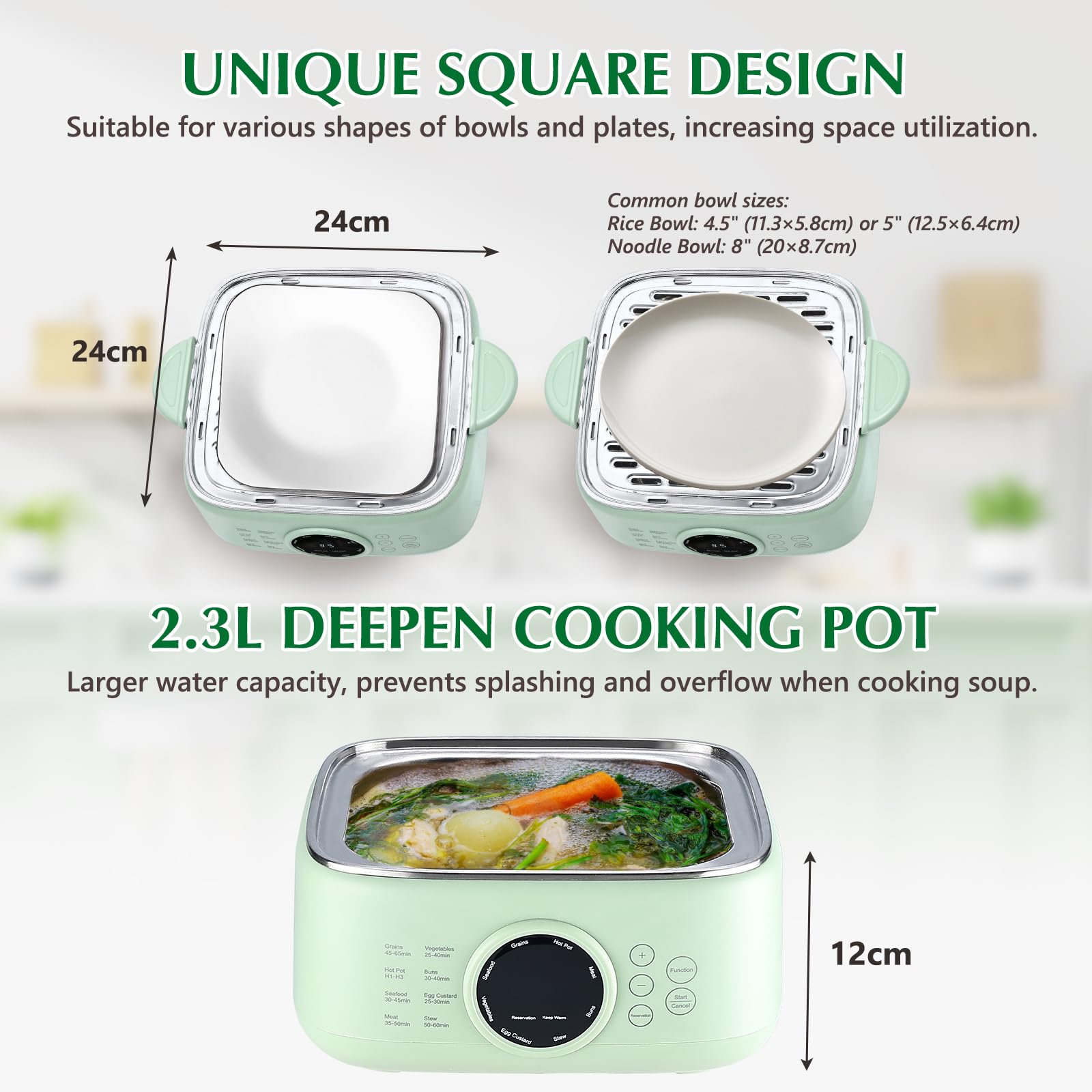 Skyehomo 9.3L Stainless Steel Electric Steamer 1000W Steamer with 24-Hour Timer 8 Cooking Modes Multifunctional Food Steamer, Boil Dry Protection BPA-Free