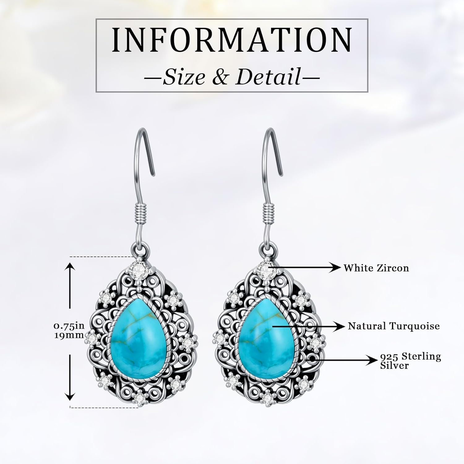 Natural Turquoise Earrings for Women Dangling 925 Sterling Silver Blue Vintage Native American Western Jewelry Boho Earrings - Image 2