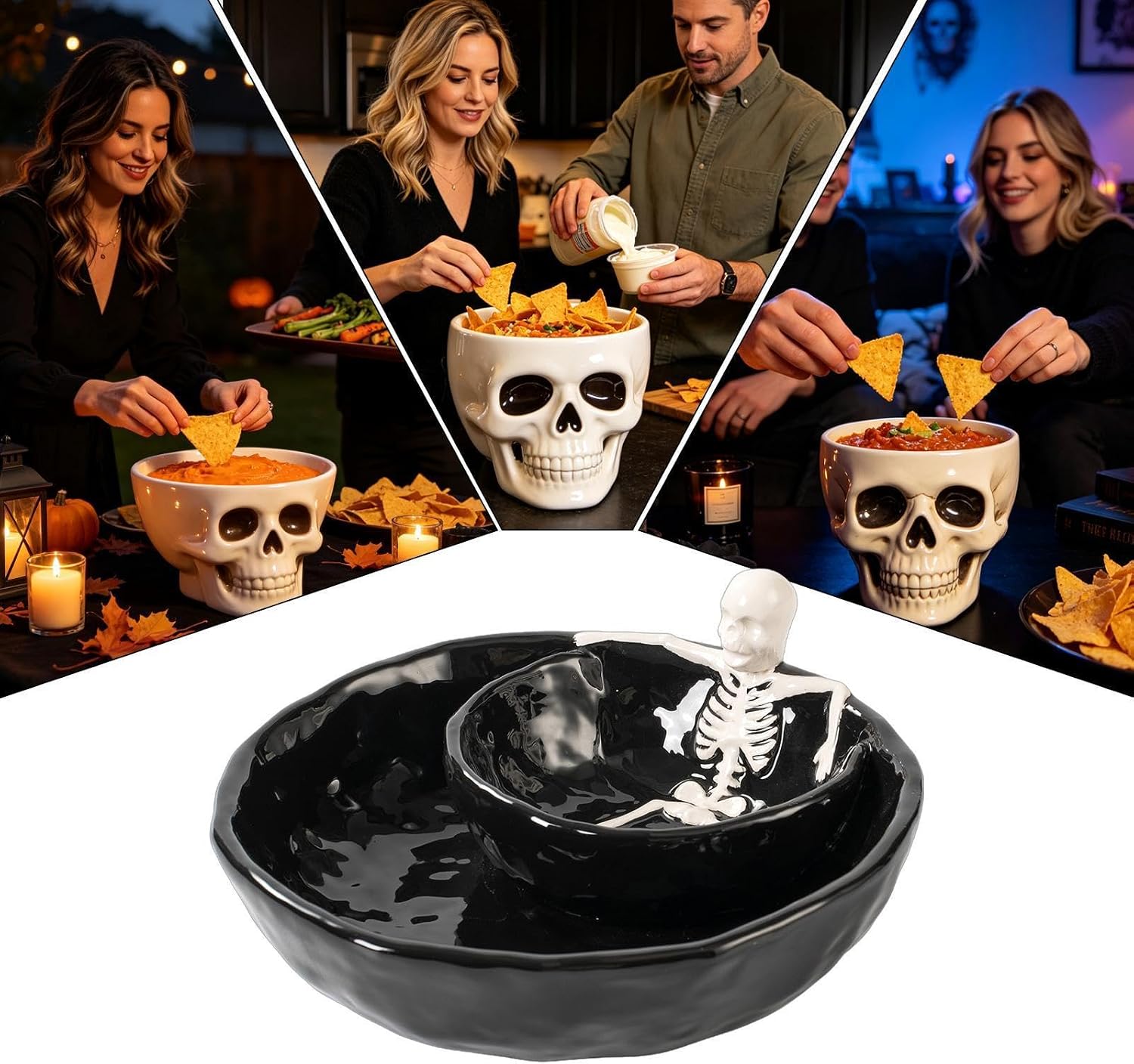 Halloween Skeleton Chip And Dip Bowl Ceramic Skeleton Dip Bowl 8.5 Inch