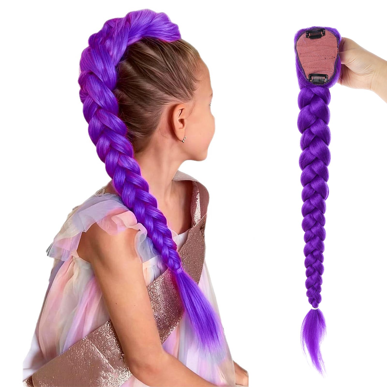 Parrucca per Cosplay, Capelli Intrecciati Viola, con Clip Nascosta, 62cm, Giochi di Ruolo, Spettacolo Sul Palco & Accessorio Per Costume Anime