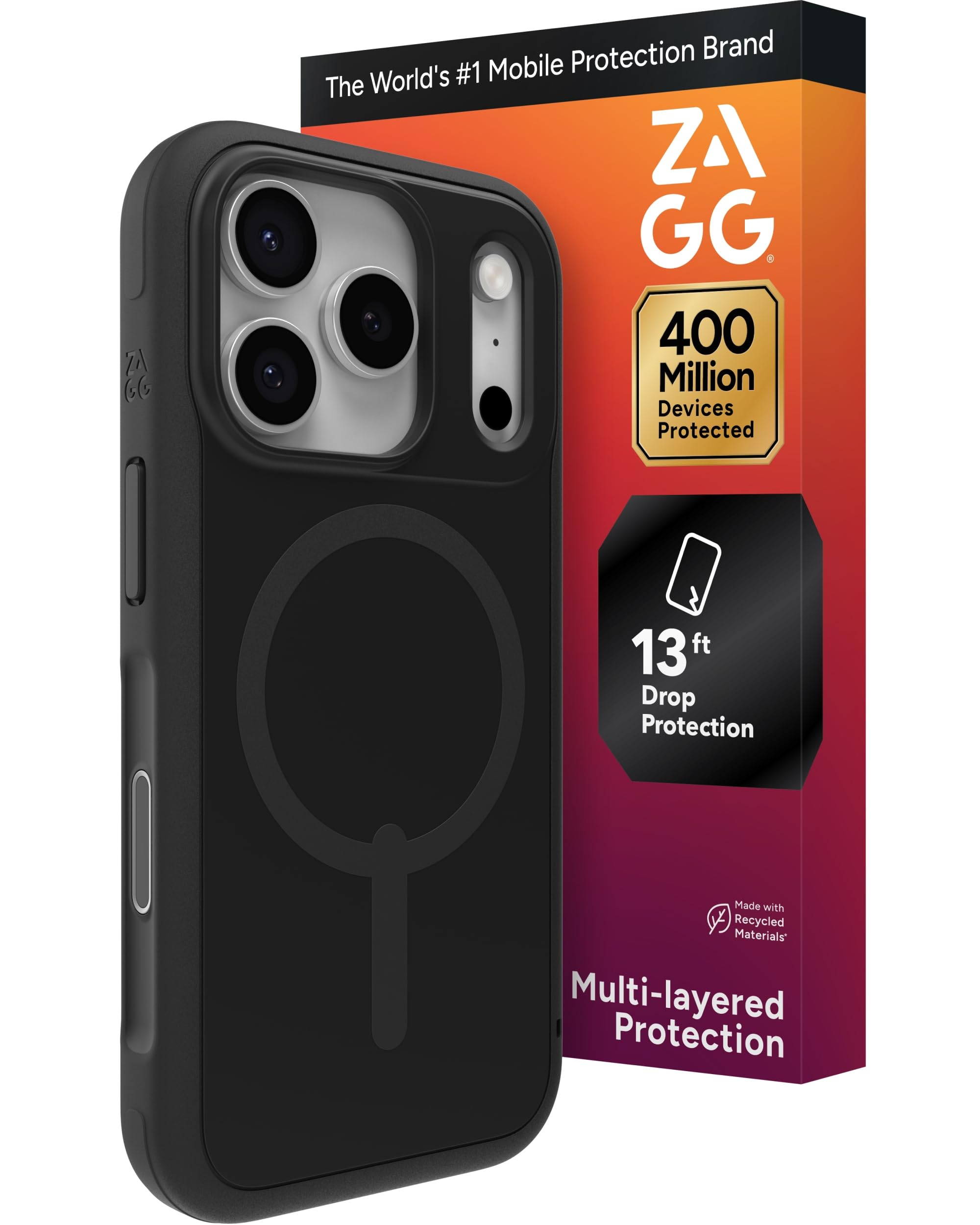 ZAGG Sedona Snap Case for iPhone 17 Pro - Flood Black, Drop Protection (13ft/​4m), Graphene-​Reinforced Multi-​Layer Protection, MagSafe Phone Case with Impact-​Absorbing Bumpers, Slim & Lightweight
