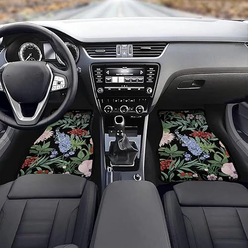 Miniatura 5 de Wildflowers-Black Print - Juego completo de 4 alfombrillas para piso delanterotrasero para automóvil con parte trasera de goma antideslizante y