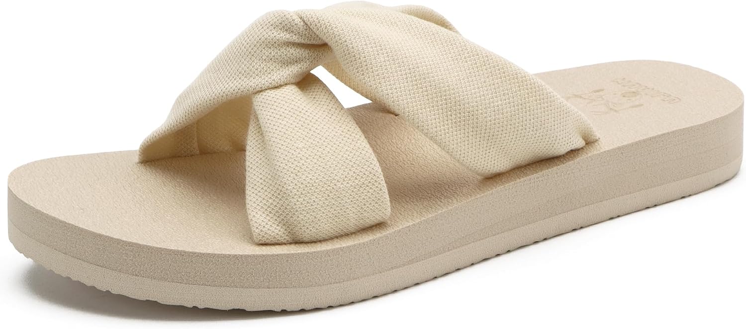 KuaiLu Dressy Sandals for Women Yoga Mat with Arch Support Comfortable Cushion Lightweight Casual Slides Summer Fashion Beach Pool Slip On Travel Orthotic Shoes Indoor Outdoor
