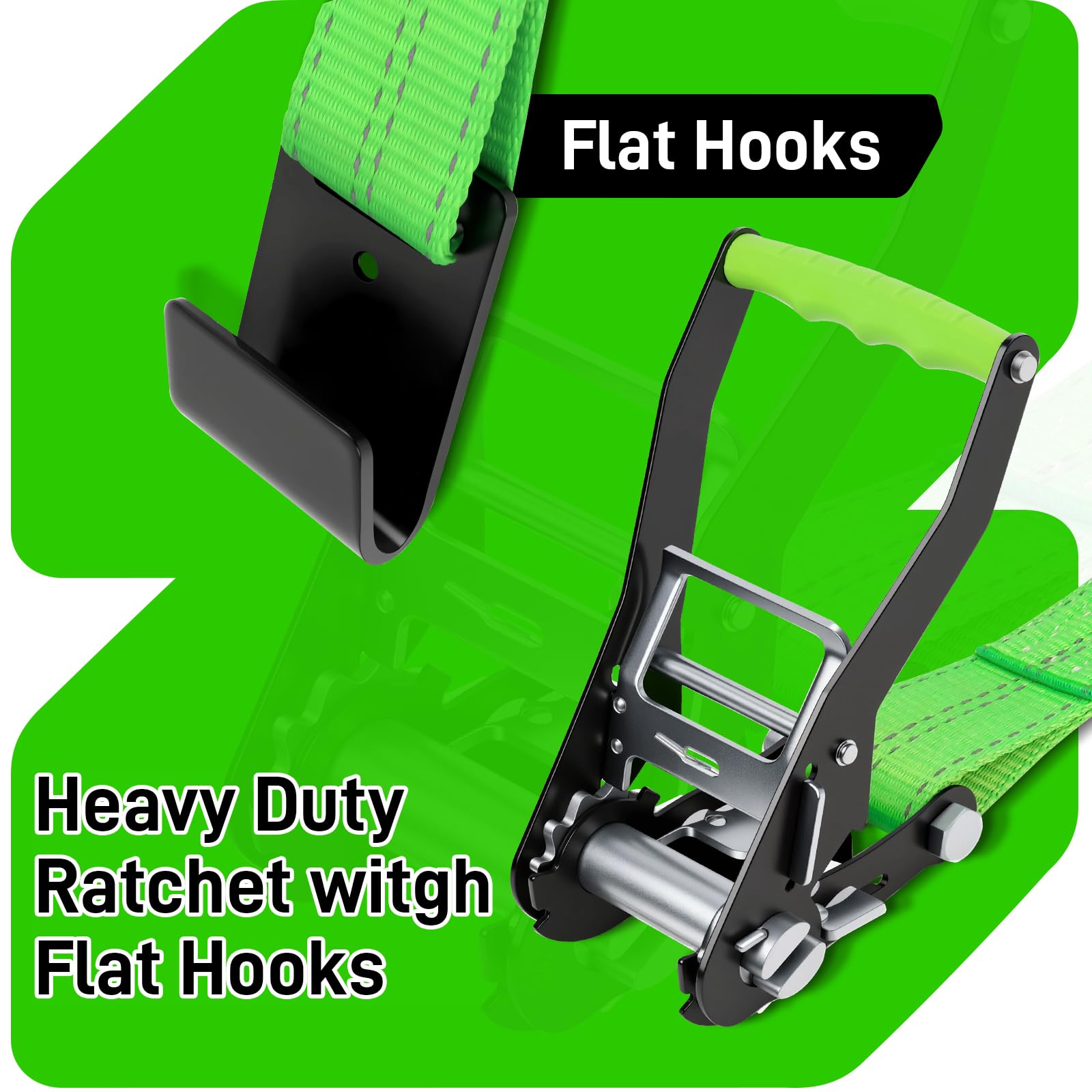 Auto-Spanngurte für Anhänger, Reifen-Ratschengurt mit flachen Haken, 5,1 cm x 2,4 m, 4,5 kg Bruchfestigkeit, T-Griff, Autotransporter, Reifen, Lasso Radgurte zum Transportieren von UTV, LKW