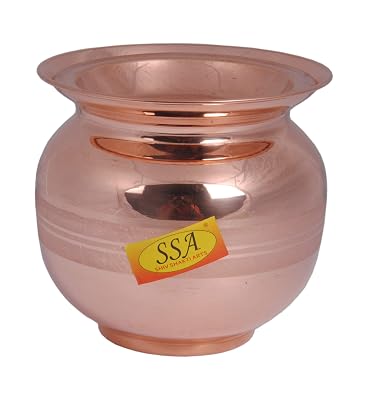 SHIV SHAKTI ARTS® Handmade Pure Copper Kalash/Lota Silver Touch Design With Lid Volume=1000 ML Each For diwali, Pooja, F