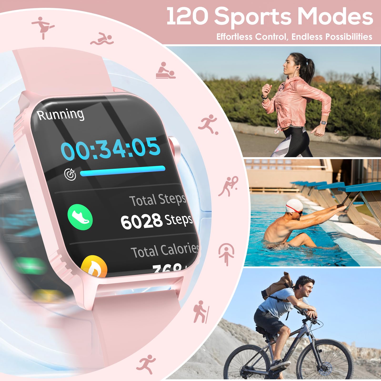TRAUSI Smartwatch Für Damen & Herren – 1,8 Zoll HD, 120 Sportmodi, IP67 Wasserdicht, Mit Bluetooth-Anruf & Gesundheits-Tracking