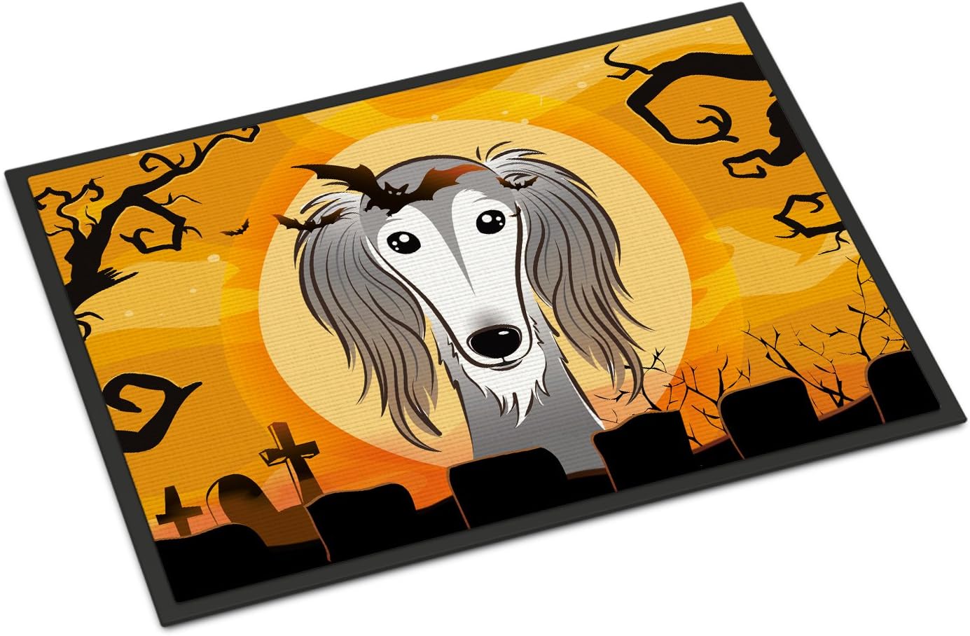 Caroline's Treasures BB1787MAT Halloween Saluki Doormat 18x27 Front Door Mat Indoor Outdoor Rugs for Entryway, Non Slip Washable Low Pile, 18H X 27W