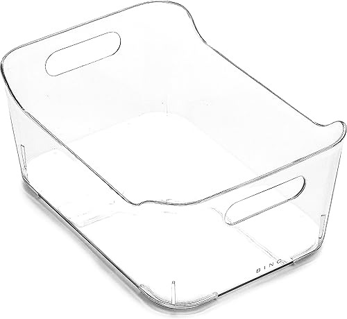 BINO Contenedor organizador de almacenamiento para refrigerador, congelador y despensa con asas, de plástico transparente y transparente, amplio