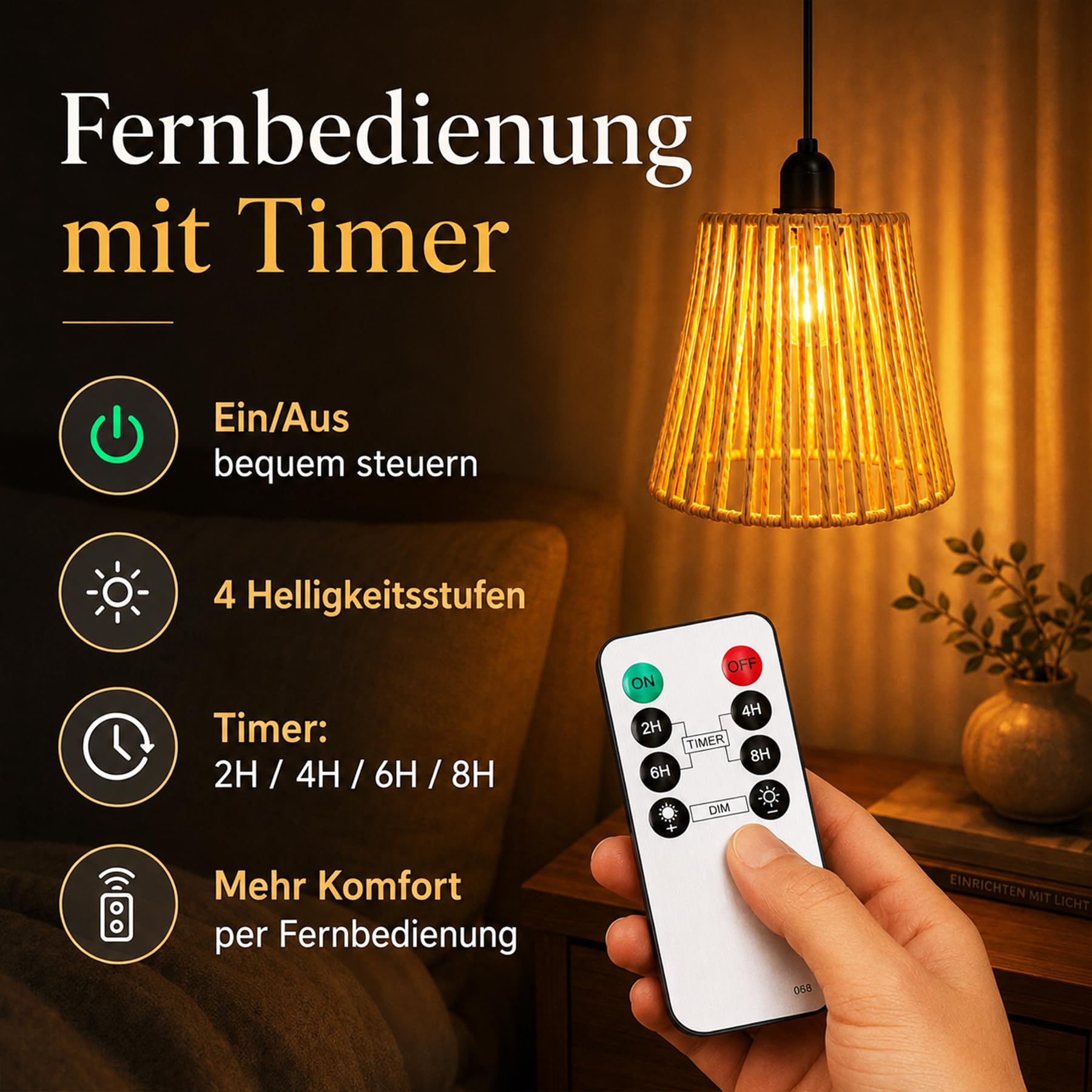 Boho Rattan Hängelampe,2 Stück Außen Innen Hängeleuchte,Batteriebetriebene Lampe Tragbare,Boho Korb Lampenschirm Pendelleuchte,Lampe Hängend,Hängeleuchte Rattan Mit Fernbedienung
