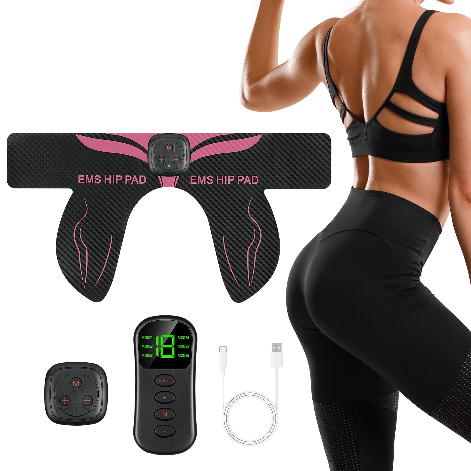 AOOWU EMS Butt Trainer, 6 Modes & 18 Intensities Targeted Stimulation of the Butt Muscles, Buttock Muscle Stimulator, Buttocks Toner Hip Trainer for Men and Women, Tightening & Toning Muscles