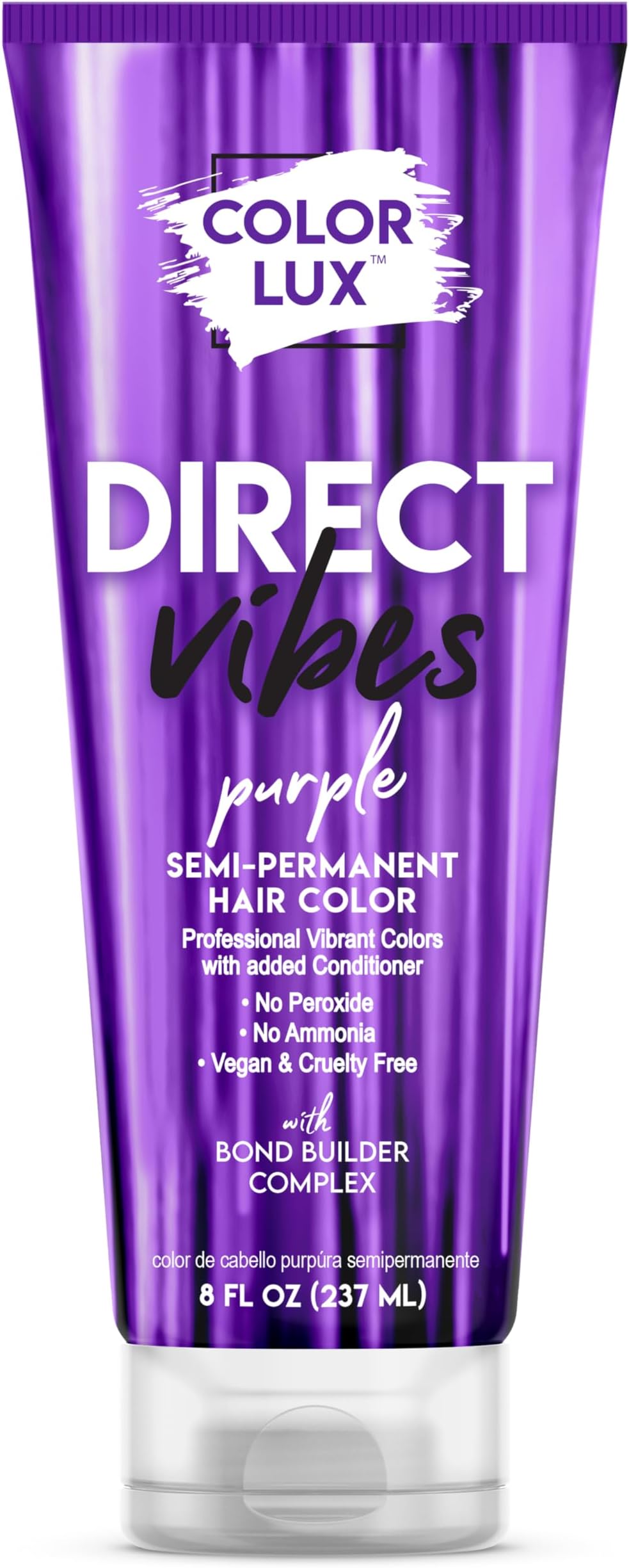 Color Lux Direct Vibes Semi-Permanent Hair Color, Purple, Vibrant & Long-Lasting Shade, Ammonia-Free, Vegan, Sulfate-Free, Paraben-Free, 8 fl oz