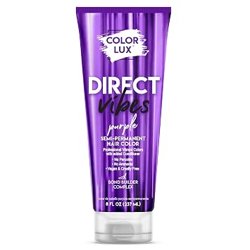Color Lux Direct Vibes Semi-Permanent Hair Color, Purple, Vibrant & Long-Lasting Shade, Ammonia-Free, Vegan, Sulfate-Free, Paraben-Free, 8 fl oz