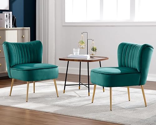Miniatura 2 de KCC Juego de 2 sillas decorativas modernas tapizadas de terciopelo, sillas de sala de estar de mediados de siglo con patas doradas, cómoda silla sin