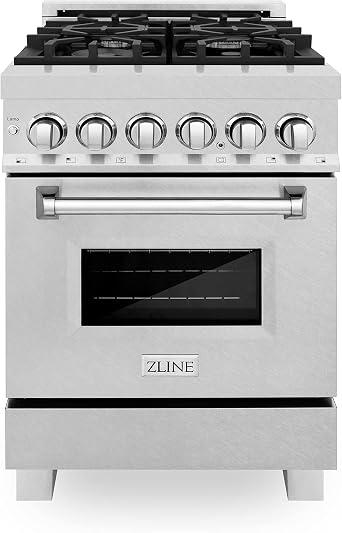 ZLINE 24 in. 2.8 cu. ft. Legacy Dual Fuel Range with 4 Burner Gas Cooktop and Electric Convection Oven in Stainless Steel with Satin Stainless Steel Door RA-SN-24