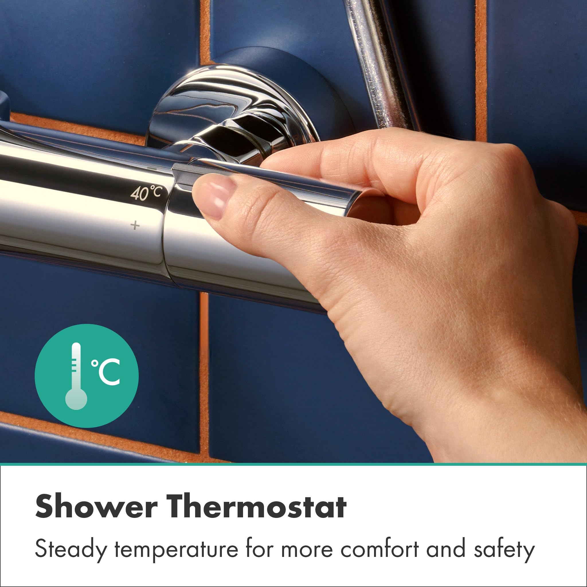 hansgrohe Activera S - wassersparendes Duschsystem (EcoSmart) mit Thermostat, Regendusche (240 mm) mit Armatur, Handbrause (2 Strahlarten), Schlauch, Brausestange und Kopfbrause, Chrom, 28078000