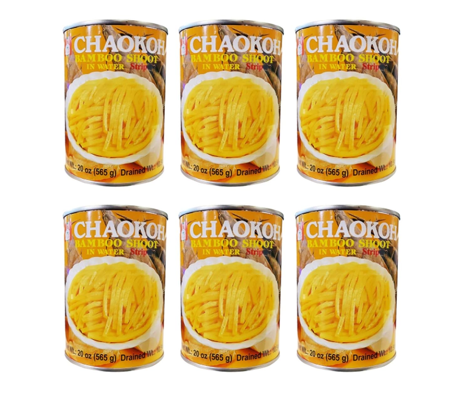 Chaokoh Bamboo Shoot in Water - Strips (6 Pack, Total of 120oz)