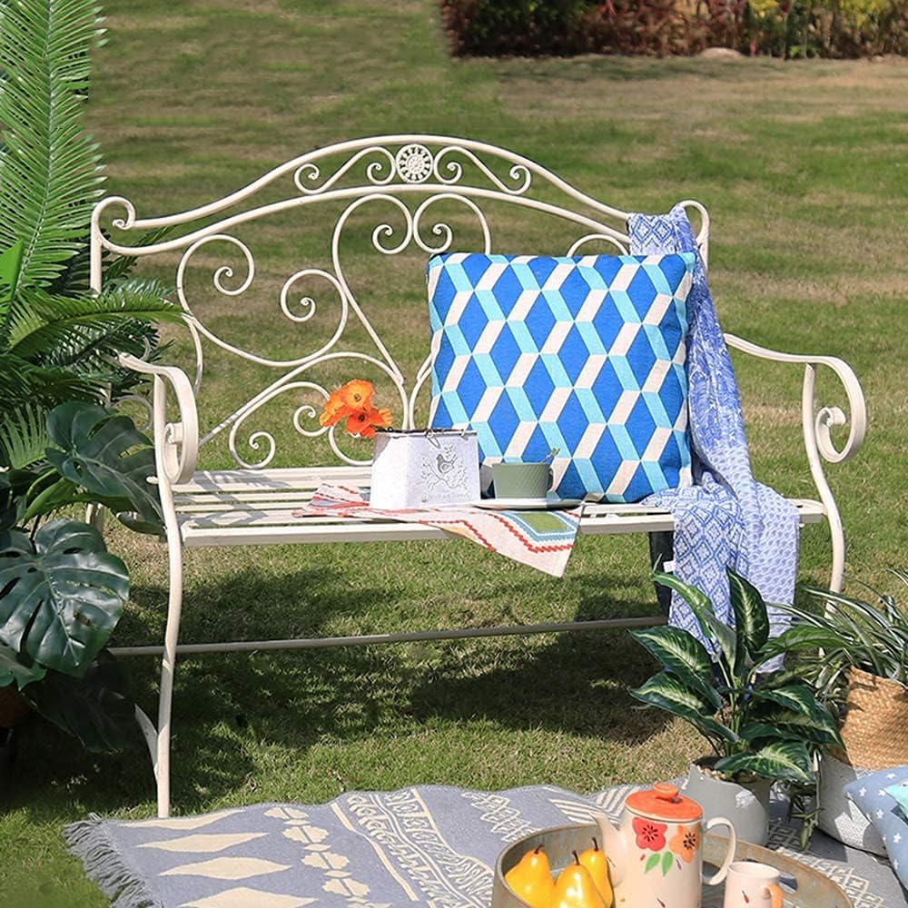 Park Garden Bench Outdoor Benches Weatherproof and Rustproof Cast Iron Terrace Benches A 2-Seater Folding Bench with Backrest