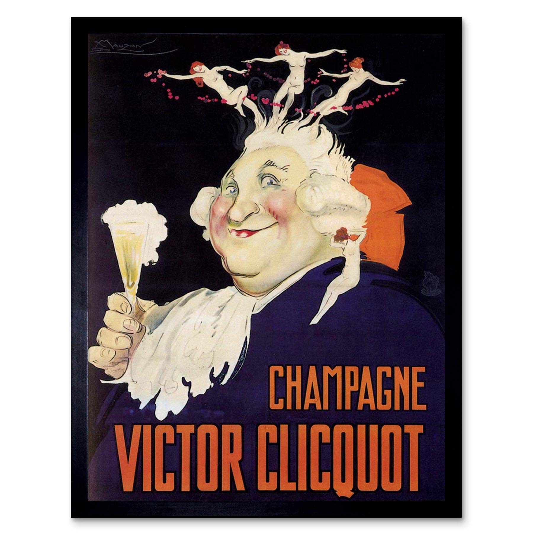 Wee Blue Coo Advert Drink Alcohol Victor Cliquot Champagne France Art Print Framed Poster Wall Decor 12X16 Inch