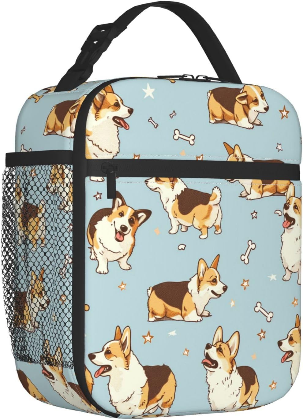Reusable Corgi Lunch Box for Kids Girls Boys Women Adult, Insulated Cute Bone Lunch Bag,Polyester Cooler Dog Handbags Case for School Picnic Work Travel Beach or Hiking (Light Blue) - Image 2