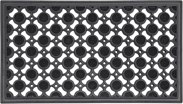 LSC Rubber Door Mat Non Slip Heavy Duty Welcome Doormats For Indoor & Outdoor Super Absorbent Dirt Scraper Outdoor Mat for Entrance Circle Design (Pack of 1, 40 x 70 cm)
