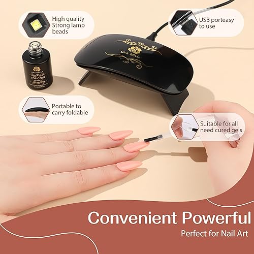 Miniatura 8 de UNA GELLA Kit de iniciación de esmalte de uñas de gel, 6 colores con puntas de uñas postizas de gel de almendra, 5 en 1, capa base de gel de