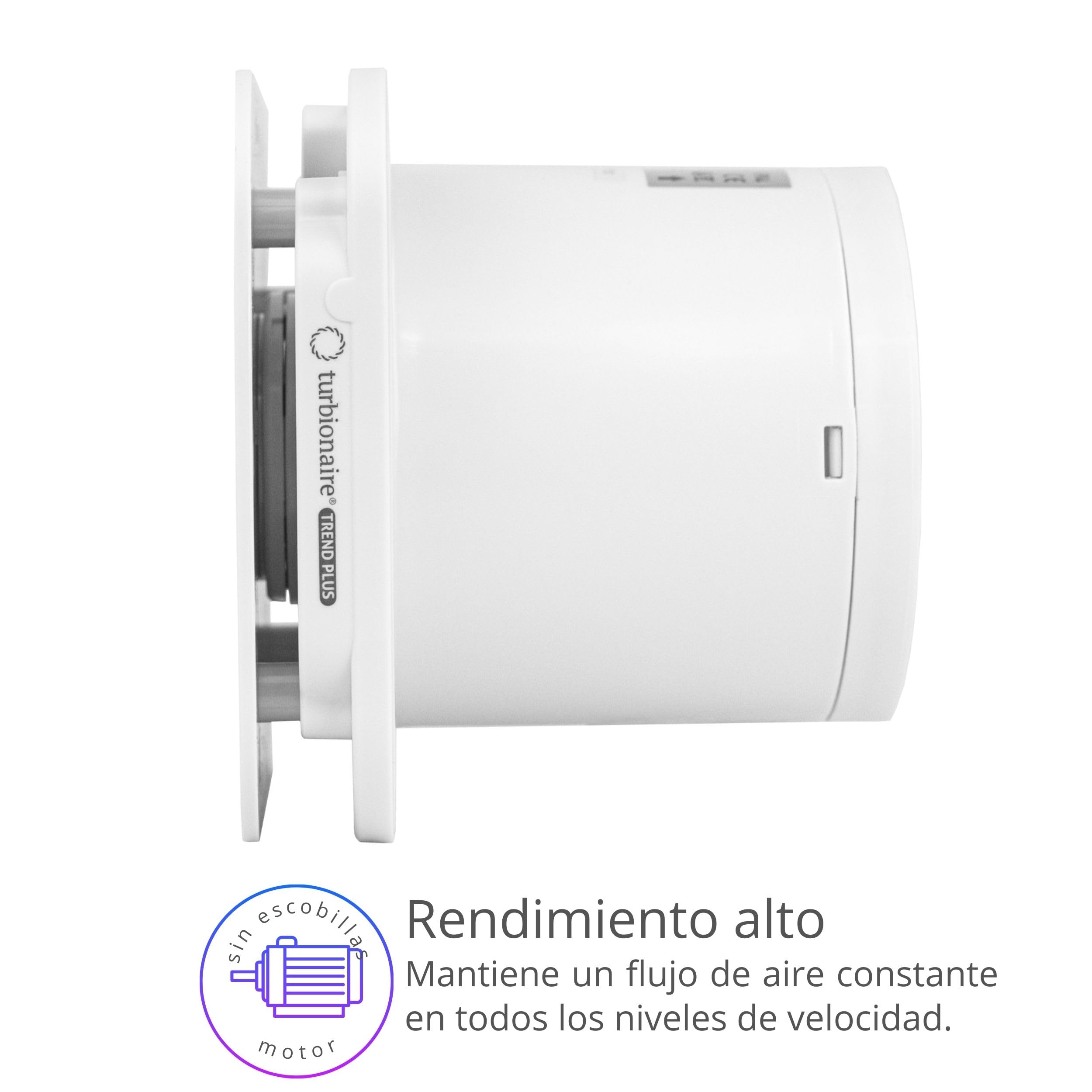 Turbionaire Trend Plus 100 mm Extractor para Baño, Mando a Distancia, Multifunción, 22dB, máx. 5.7 W, 7 velocidades + boost, Garantía de 3 años, Válvula de retención, Temporizador, Silencioso