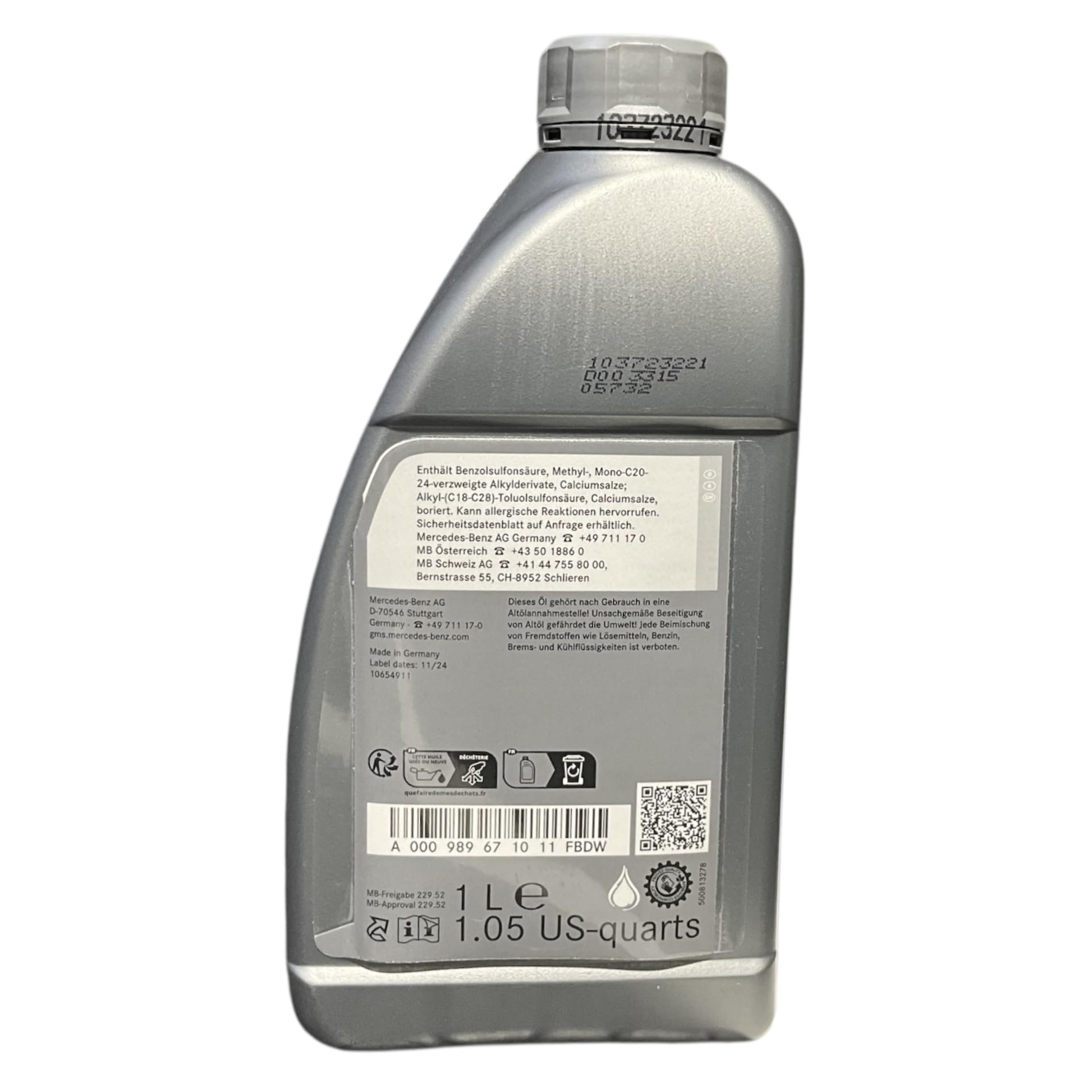 Aceite de Motor Original de Mercedes Benz SAE 5W-30 MB 229.52 1L