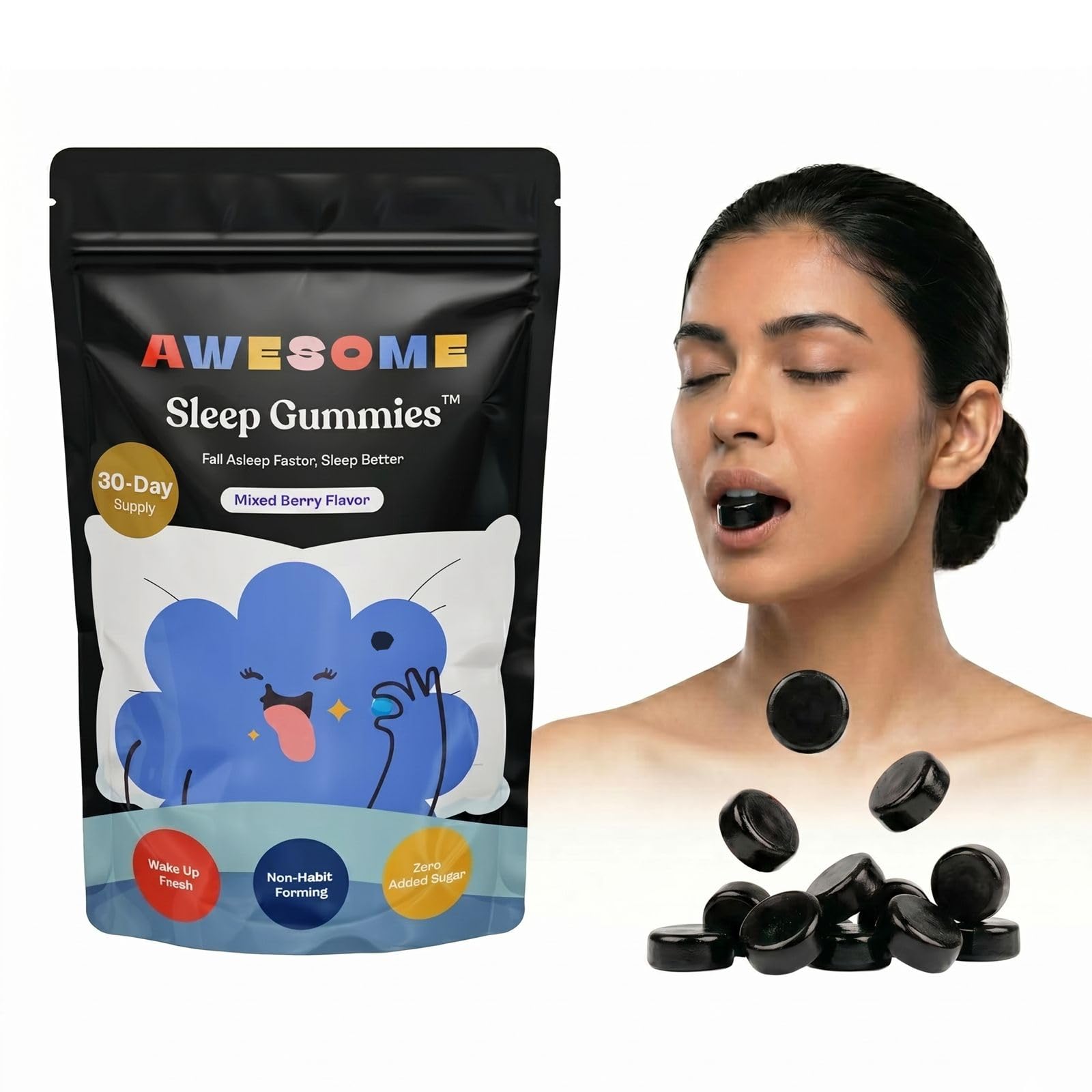 AWESOME Sleep Gummies with 3mg Melatonin & L-Theanine 150mg – Wake Up Refreshed, No Next-Morning Grogginess – Chamomile, Lemon Balm, Valerian Root, Vitamin B6, 30 Veg Sleeping Gummies_Pack of 1-image-24