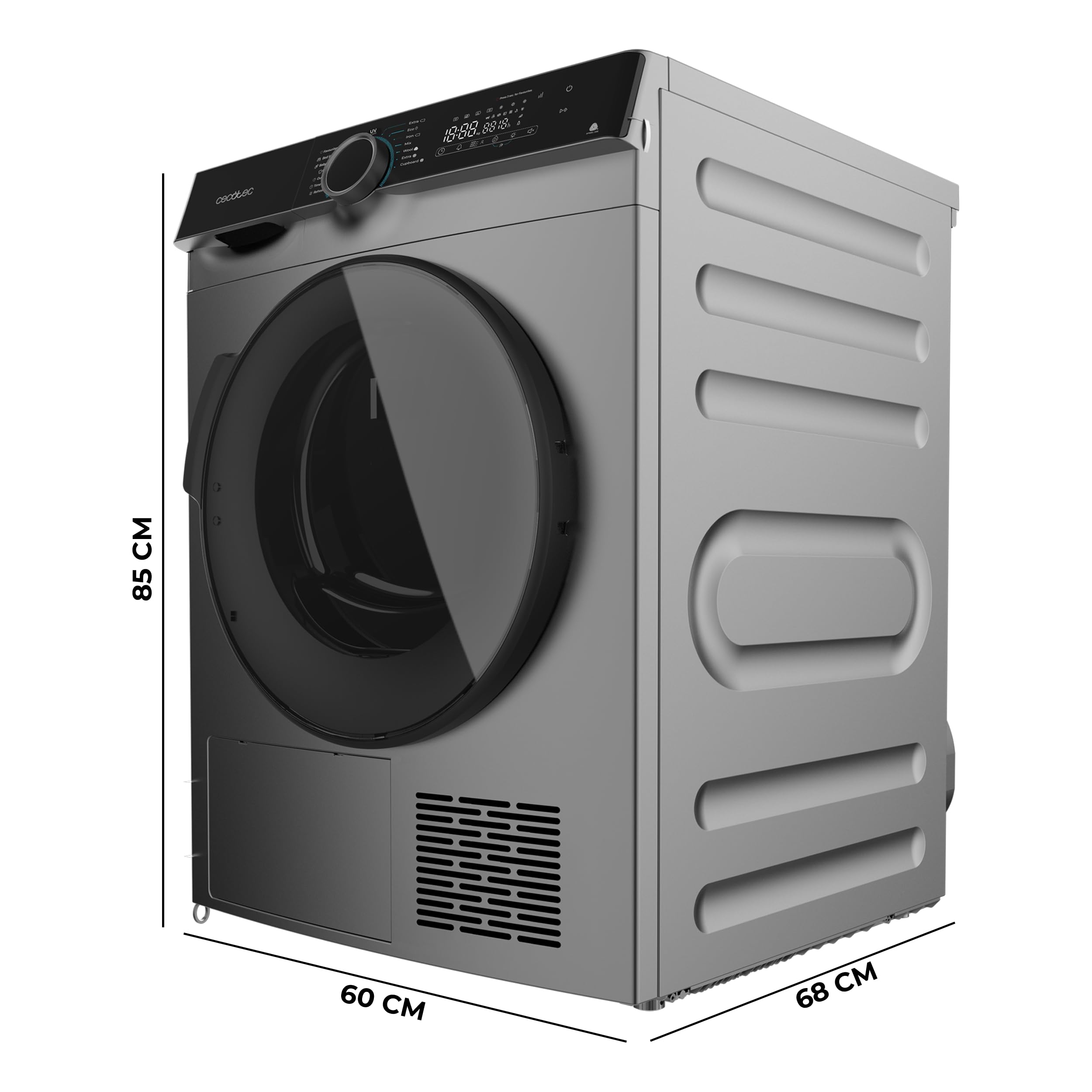 Cecotec Bolero Dresscode Dry 10505 Inverter Steel Trockner mit Wärmepumpe, 10 kg, Klasse A+++, 14 Programme, Funktionen wie UV Care, einfaches Bügeln, Woolmark-Zertifizierung, Edelstahl