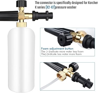 Qooltek مدفع رغوة قابل للتعديل 1 لتر زجاجة ثلج رغوة فوهة موزع صابون لسلسلة Karcher K Series K2 K3 K4 K5 K6 K7 ملحقات غسالة الضغط [فئة الطاقة A +] [فئة الطاقة A +]