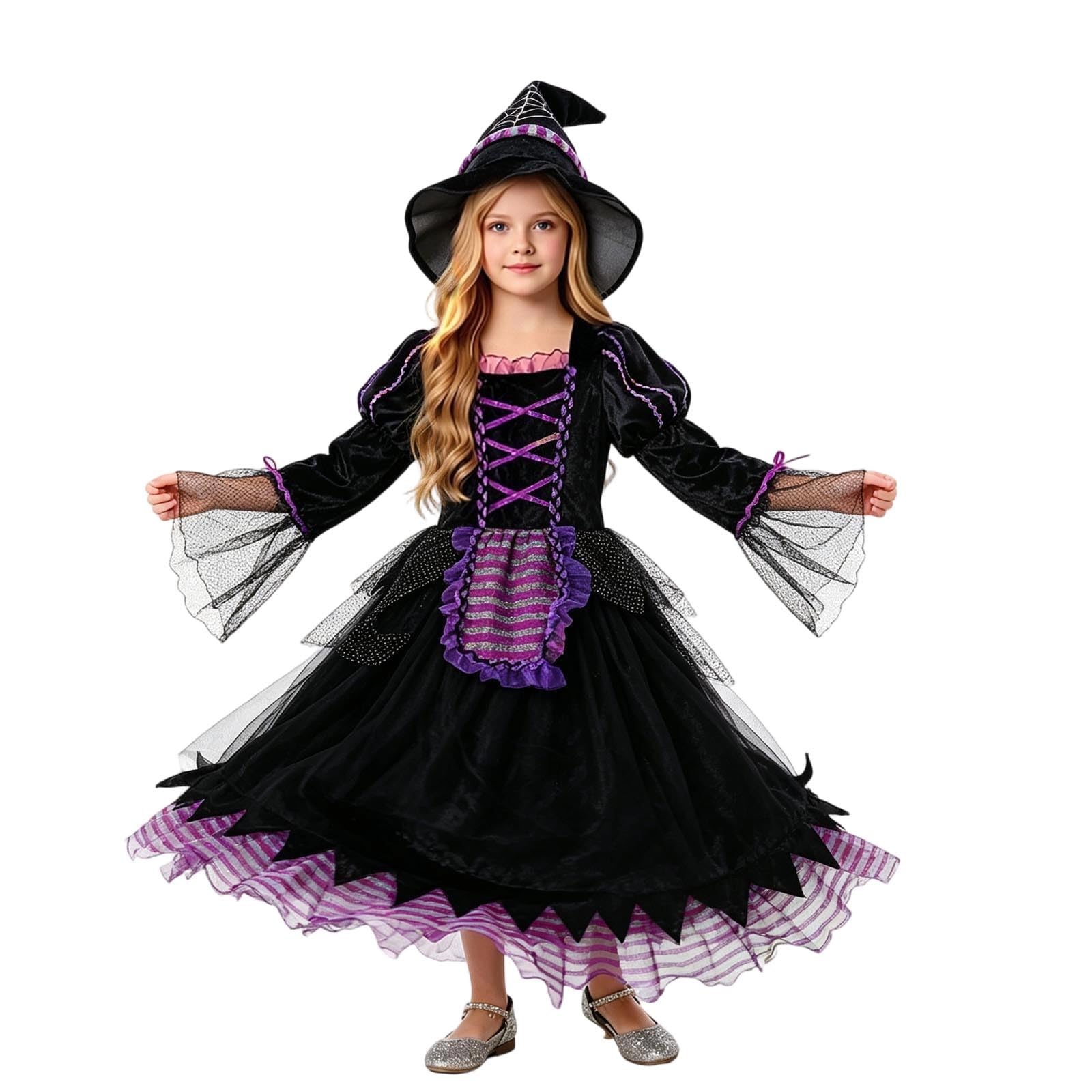 Hexen Kostüm Kinder Halloween Kostüm Mädchen Halloween Kinder Hexen Zauberer PartyzubehöR Set Kleid Mädchen Karneval Fasching Cosplay Kostüme Perfekt Für Faschingsparty Und Rollenspiel