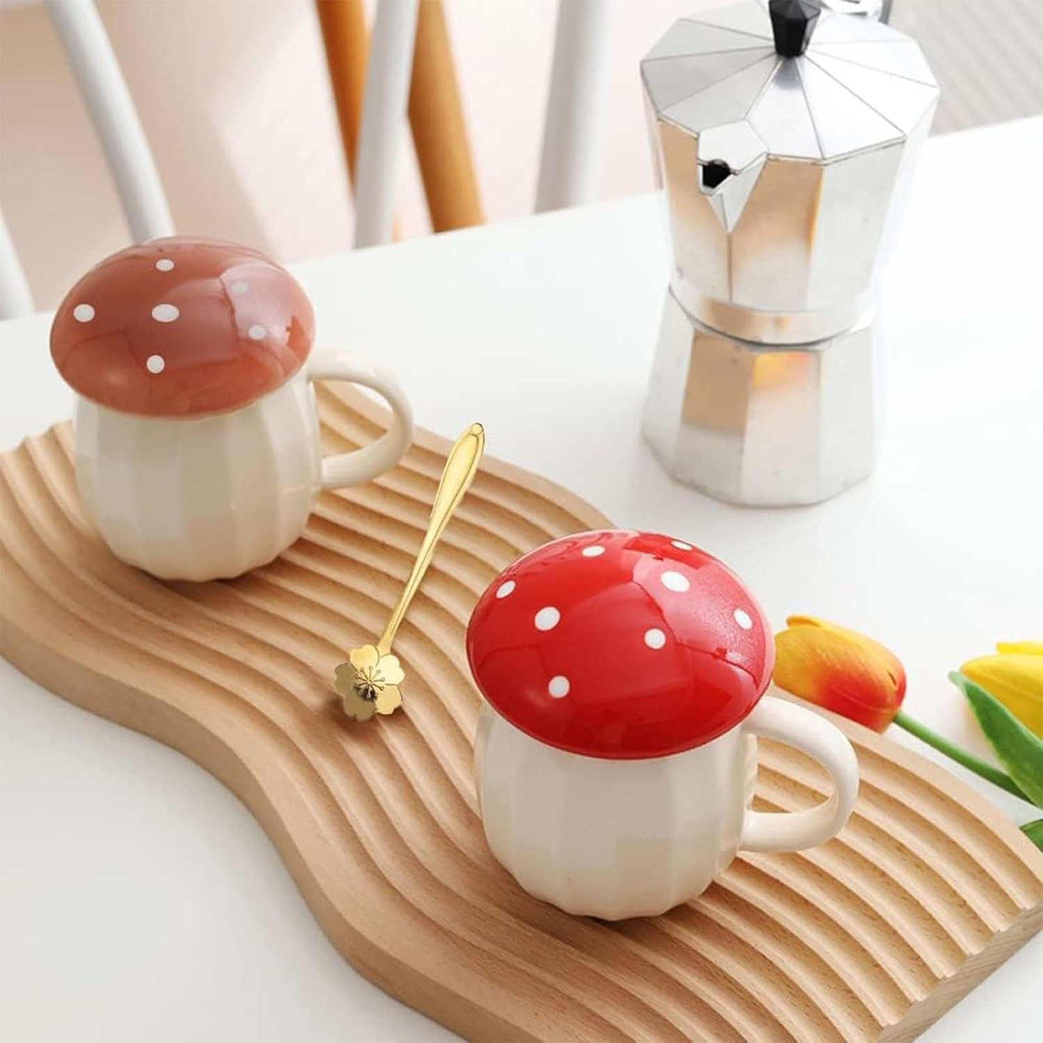 かわいいキノコ型のマグカップ、キノコをテーマにしたミルクカップ、ガラス製コーヒーカップ、蓋付きティーカップ、女性の誕生日、クリスマス