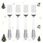 WDF 100 Piece Silver Forks Disposable - 7.48 Inch Silver Plastic Forks - Baroque Silverware for Dessert Cake - Heavy Duty Plastic Fork for Christmas Party, Wedding or Daily Using