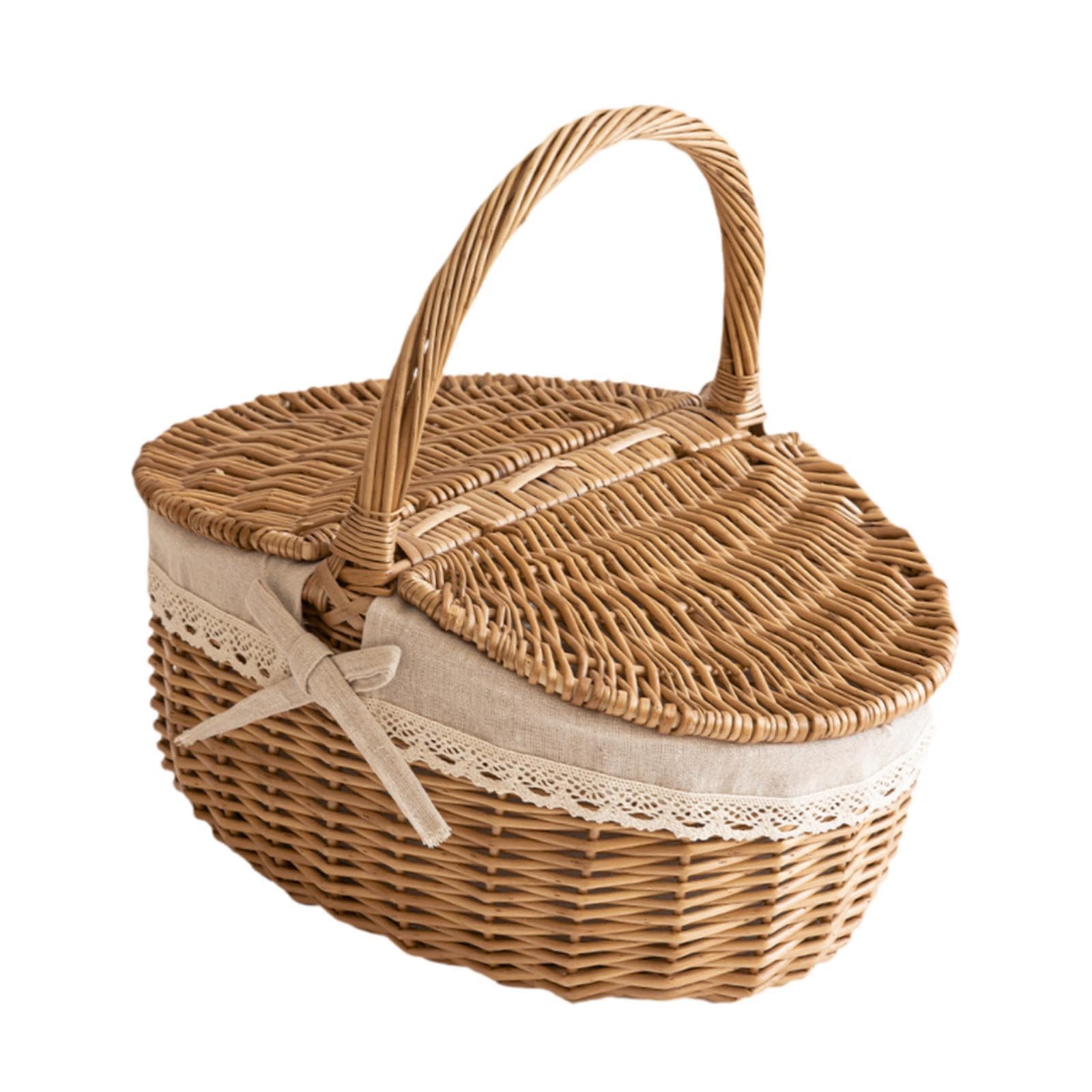 perfk Panier en Osier Panier de Pique-Nique en Osier Panier à Jouets Mignon pour Enfants avec Doublure Lavable Panier de Pique-Nique de Remerciement de, 26cmx18cmx13cm