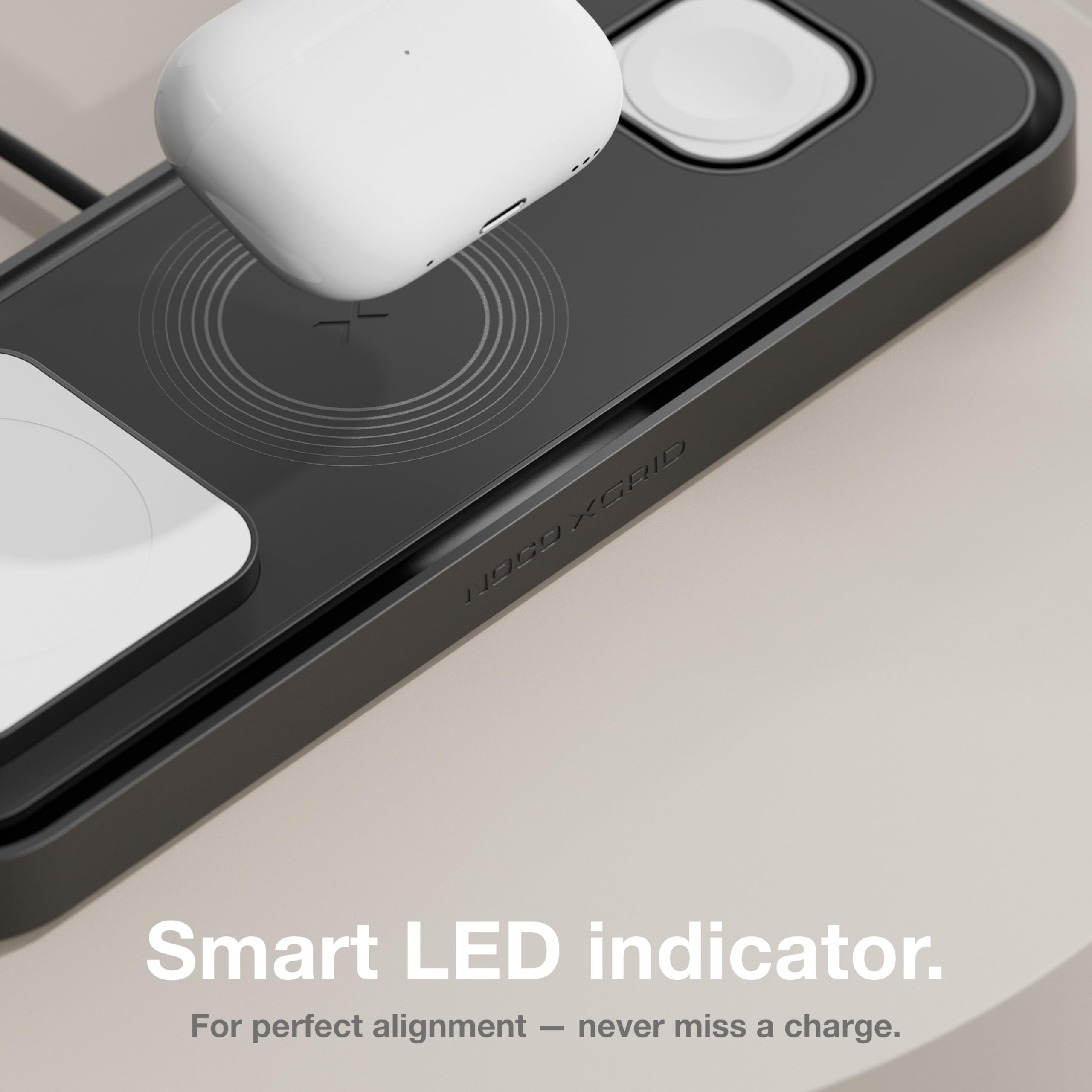 NOCO XGrid XDP3: Base di Ricarica Wireless 3-in-1 – Stazione di Ricarica per iPhone, Apple Watch e AirPods – Compatibile MagSafe, Certificata Qi2 – Con Caricatore USB-C 45W e Cavo da 2m