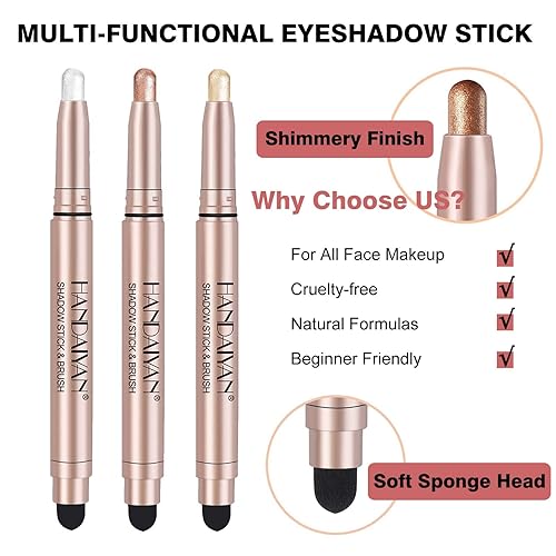 Miniatura 5 de SAUBZEAN Sombra de ojos en barra de maquillaje de oro rosa, lápiz de sombra de ojos en crema, lápiz de sombra de ojos impermeable, hipoalergénico de