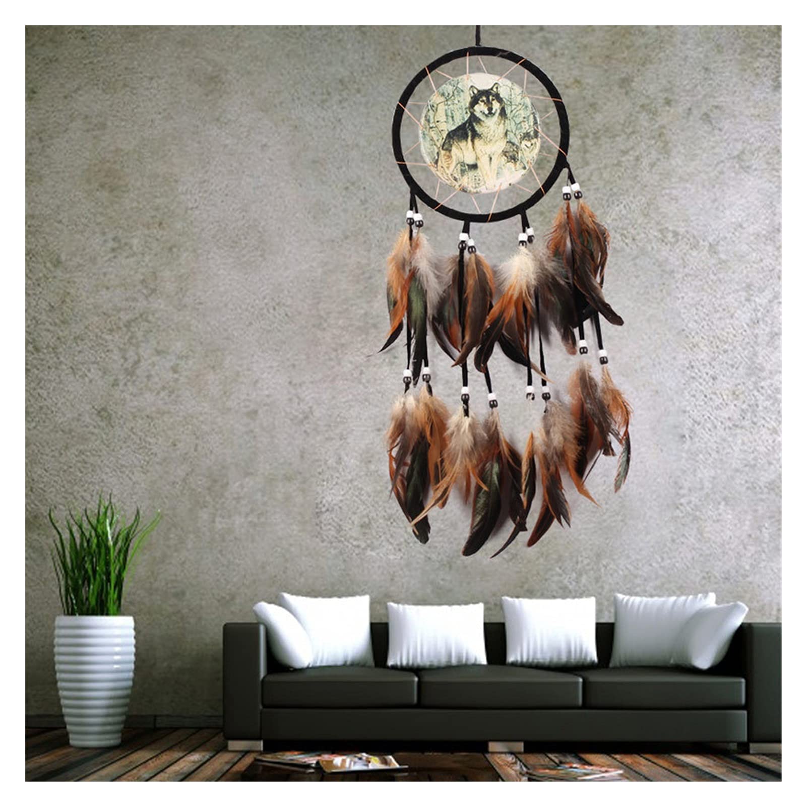 Wolf-Traumfänger Windspiel – Rustikale Winddekoration Mit Tiefem Ton Für Garten & Terrasse