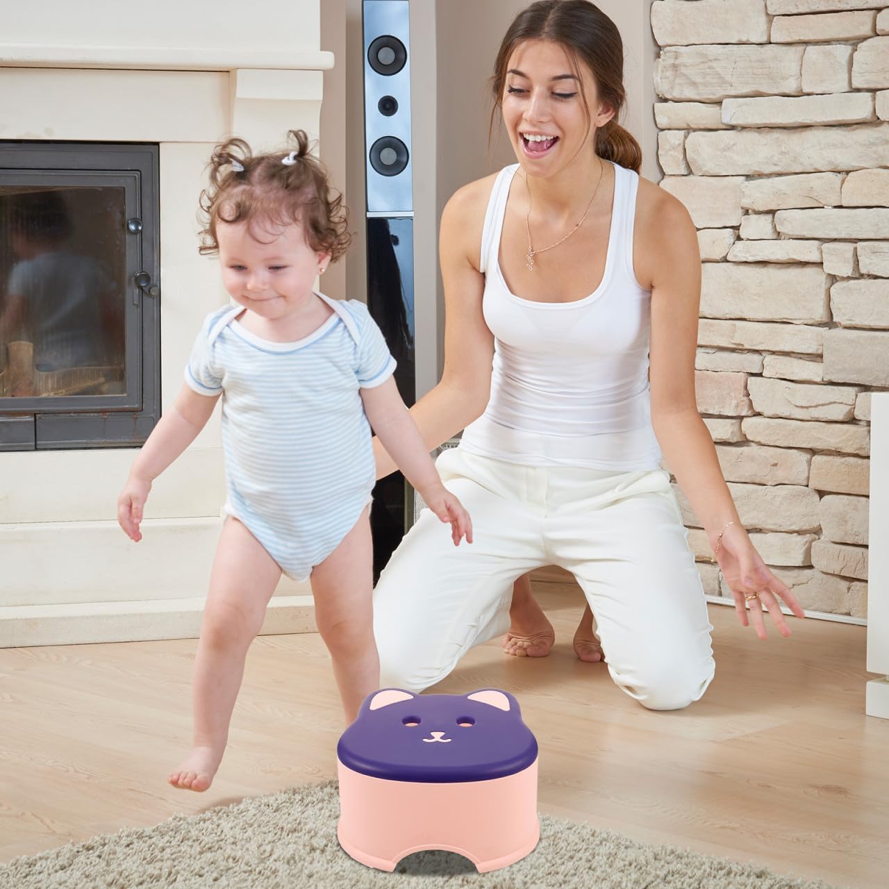 Small Step Stool for Lightweight Plastic Sitting Stool with Slip Surface for Bathroom Bedroom Kitchen Use Compact Deep Purple and Pink