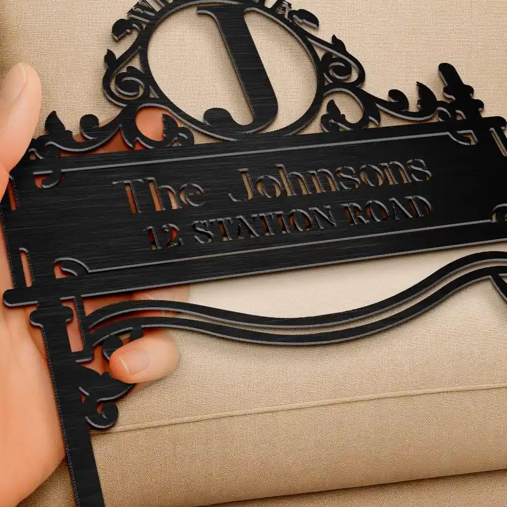 Welcome Family Name Monogram - Personalized Metal Garden Stake For Outdoor & Yard, Personalized Metal Yard Address Sign with Last Name and Monogram, House Number Sign for Lawn and Patio